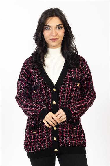 Vs Kadın Triko Örme Cepleri Dügmeli Hırka 23 1161 Emy 23k FUŞYA