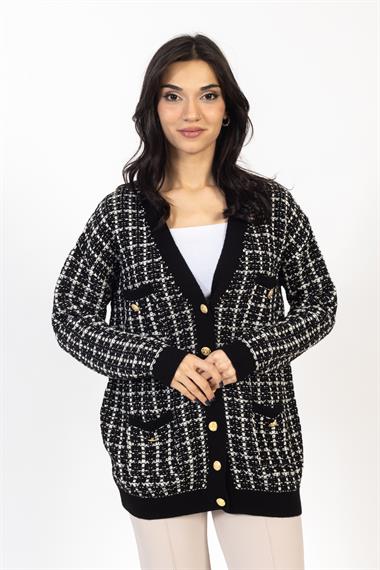 Vs Kadın Triko Örme Cepleri Dügmeli Hırka 23 1161 Emy 23k SİYAH