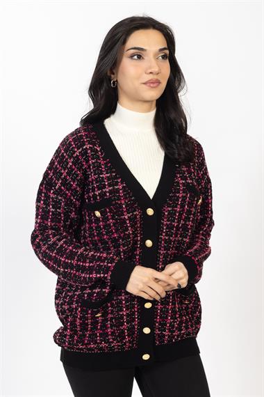 Vs Kadın Triko Örme Cepleri Dügmeli Hırka 23 1161 Emy 23k FUŞYA