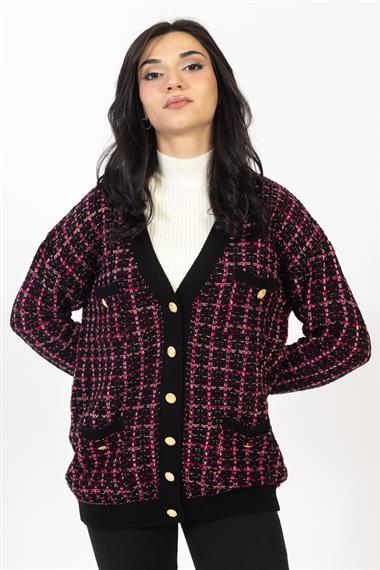 Vs Kadın Triko Örme Cepleri Dügmeli Hırka 23 1161 Emy 23k FUŞYA