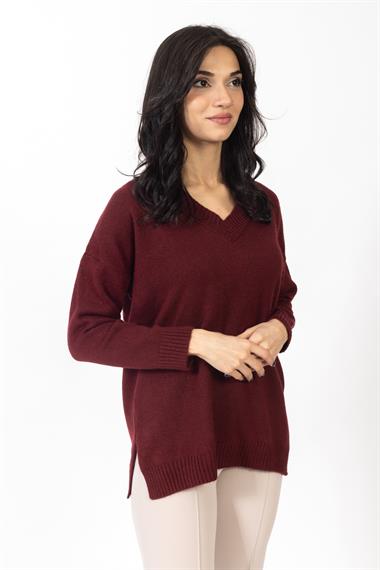 Vs Kadın V Yaka Triko Kazak 23 1153 Emy 23k BORDO
