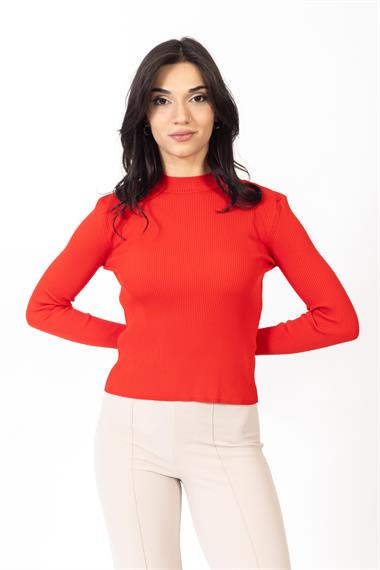Vs Kadın Yarım Balıkçı Fitilli Triko  Kazak 22 412 Emy 23k KIRMIZI