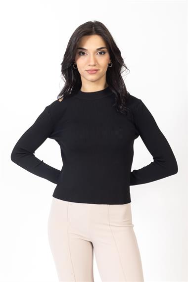 Vs Kadın Yarım Balıkçı Fitilli Triko  Kazak 22 412 Emy 23k SİYAH