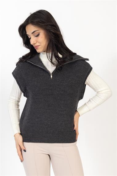 Vs Kadın Yarım Fer.Kolsuz Triko Kazak 23 256 Emy 23k ANTRASİT