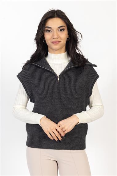 Vs Kadın Yarım Fer.Kolsuz Triko Kazak 23 256 Emy 23k ANTRASİT