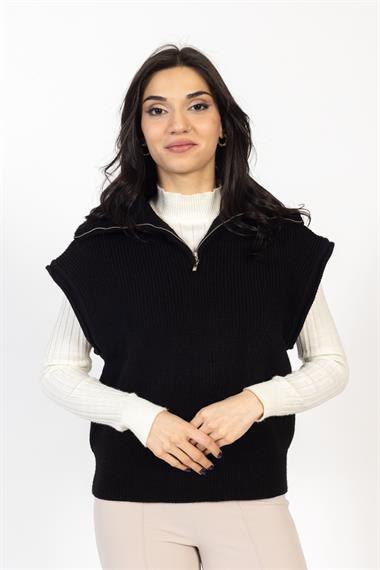 Vs Kadın Yarım Fer.Kolsuz Triko Kazak 23 256 Emy 23k SİYAH