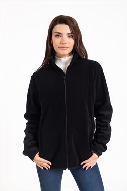 Vs Unisex Tam Fermuarlı Cepli Polar Mont SİYAH
