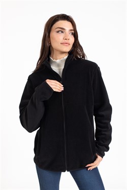 Vs Unisex Tam Fermuarlı Cepli Polar Mont SİYAH