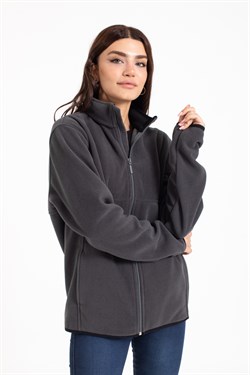 Vs Unisex Tam Fermuarlı Cepli Polar Mont FÜME