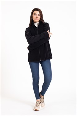 Vs Unisex Tam Fermuarlı Cepli Polar Mont SİYAH