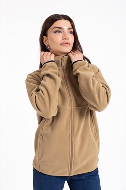 Vs Unisex Tam Fermuarlı Cepli Polar Mont BEJ