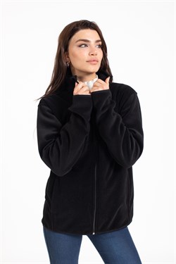 Vs Unisex Tam Fermuarlı Cepli Polar Mont SİYAH