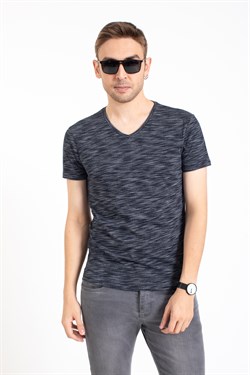 Vs V Yaka Basıc K Kol Tshırt LACİVERT/ÇİZGİLİ