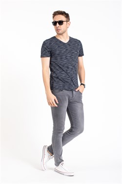 Vs V Yaka Basıc K Kol Tshırt LACİVERT/ÇİZGİLİ