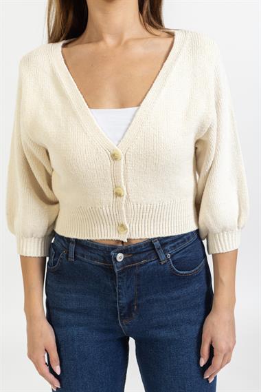 Zr Bayan Dügmeli Kısa Hırka KREM