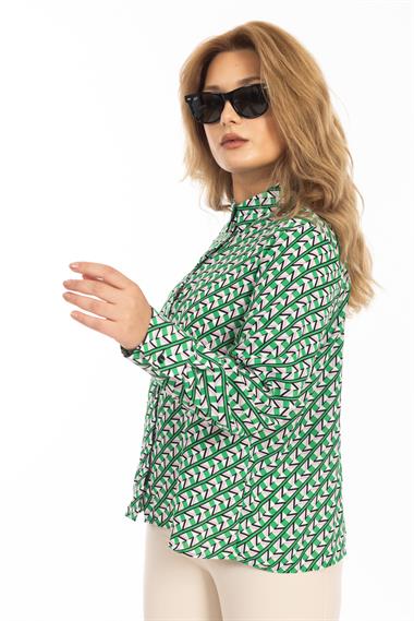Zra Kadın Desenli U.Kol Gömlek 25y Ae YEŞİL/DESENLİ