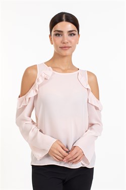 Zra Bayan Şifon Fırfırlı U.Kol Bluz PEMBE