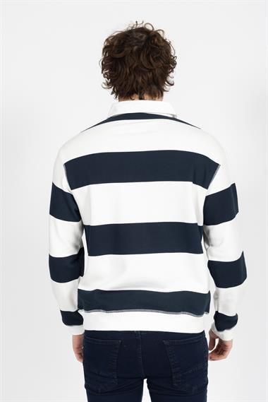 Zra Unisex Polo Yaka U.Kol Sweat 24k Ae Beyaz Lacivert Çizgili