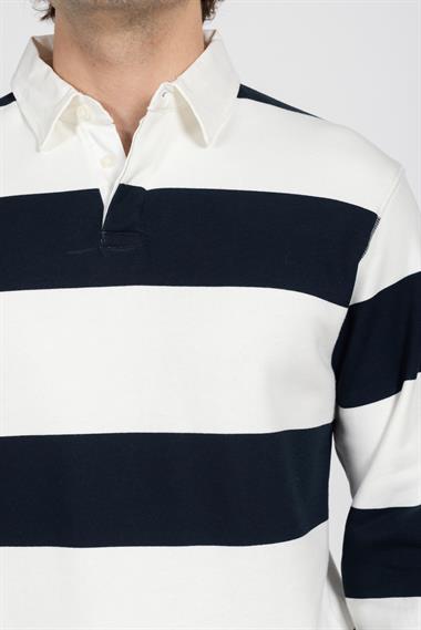 Zra Unisex Polo Yaka U.Kol Sweat 24k Ae Beyaz Lacivert Çizgili