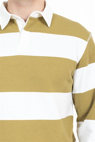 Zra Unisex Polo Yaka U.Kol Sweat 24k Ae Beyaz Sarı Çizgili