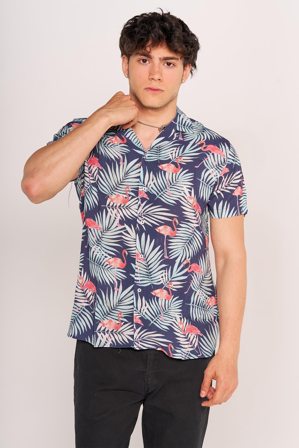 2210 Aloha Kısa Kol Gömlek 24y tmş Flamingo