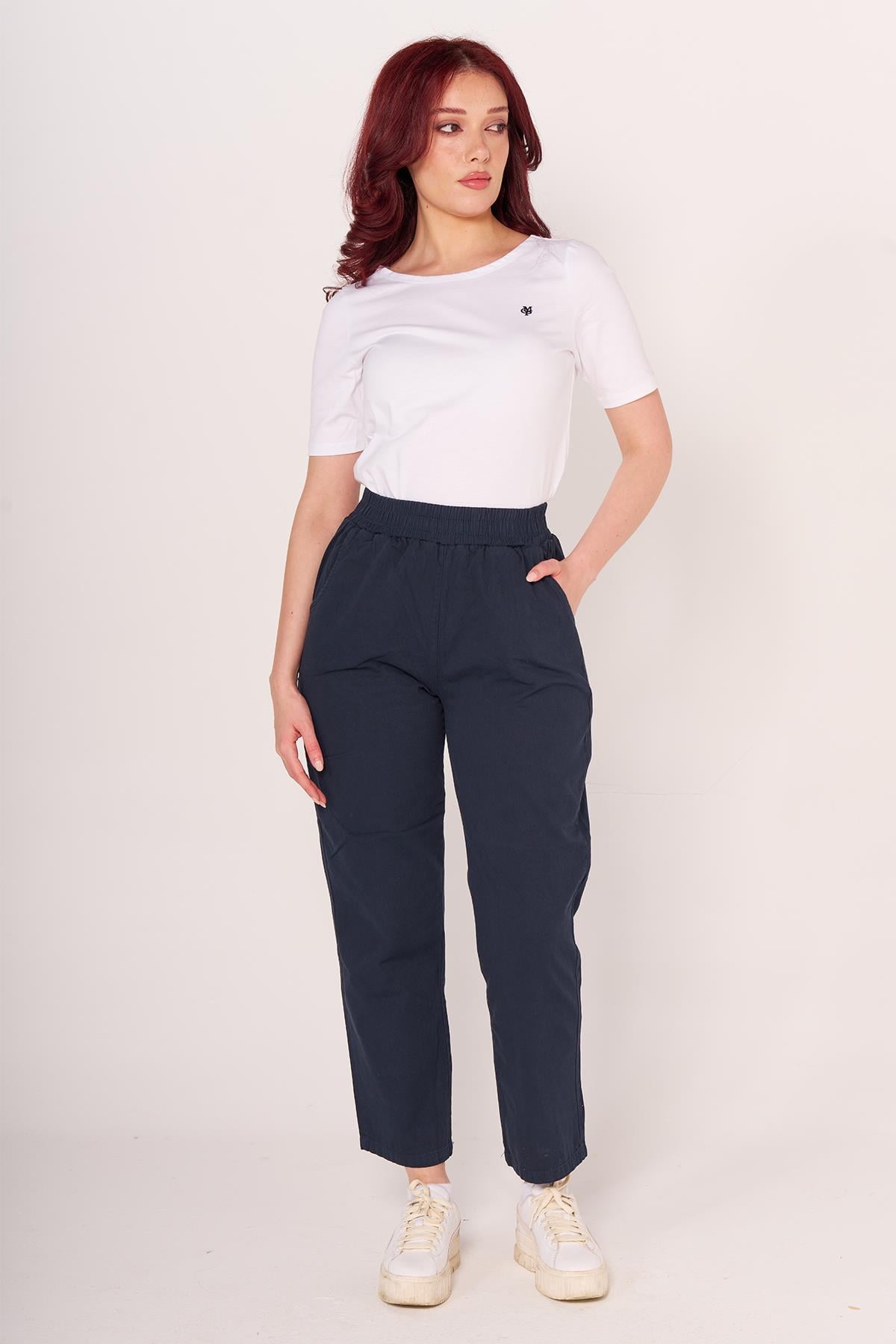 Brs Bayan Gabardin Beli Lastikli Klasık Pantolon 24y Sf LACİVERT