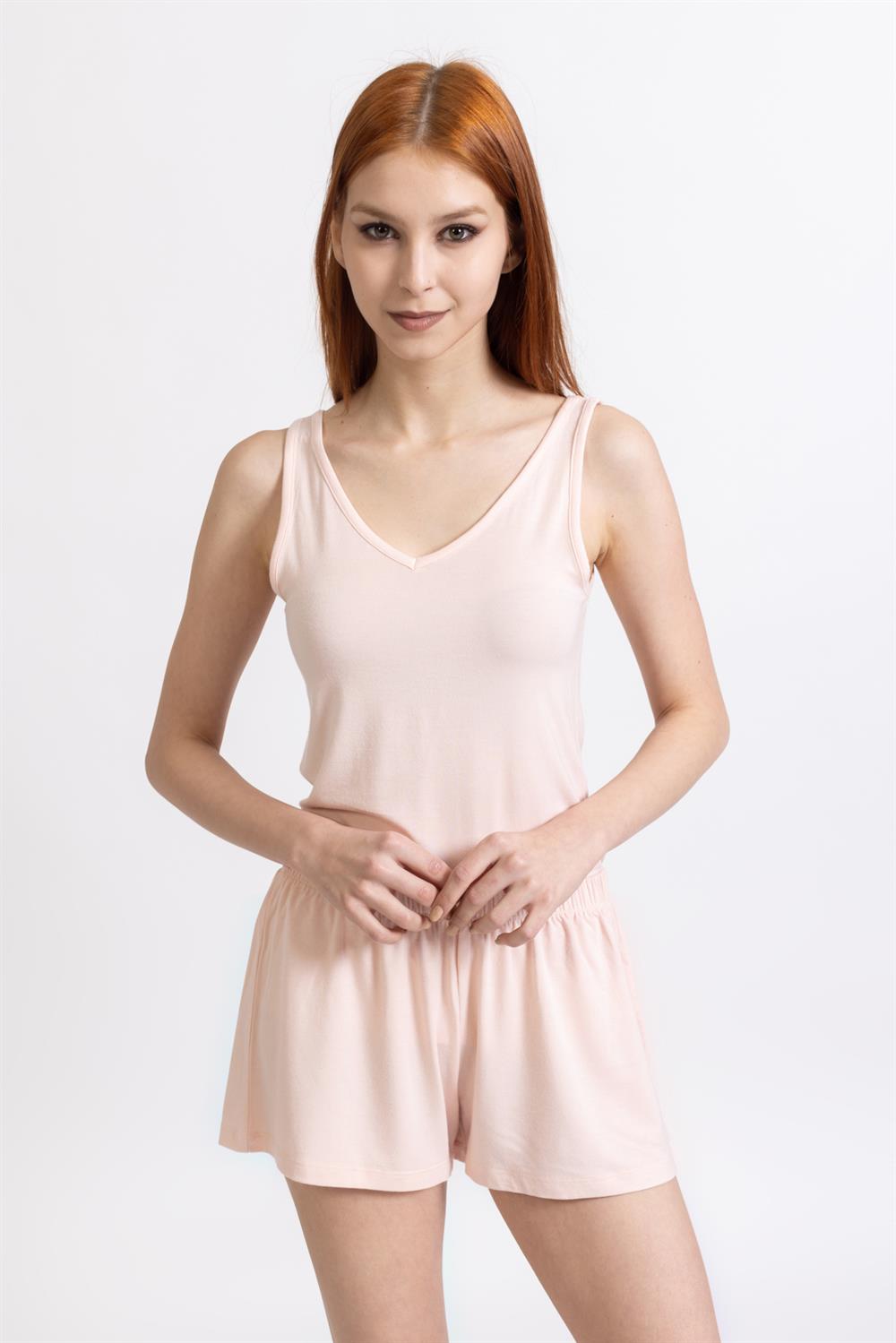Ja Bayan Askılı Şortlu Pijama Takımı PUDRA
