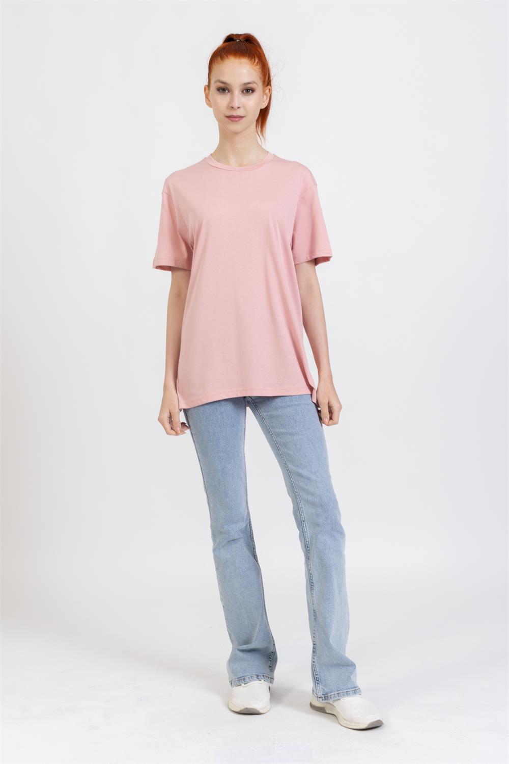 La Bayan O yaka Düz Basıc K.Kol Tshırt Pudra 3