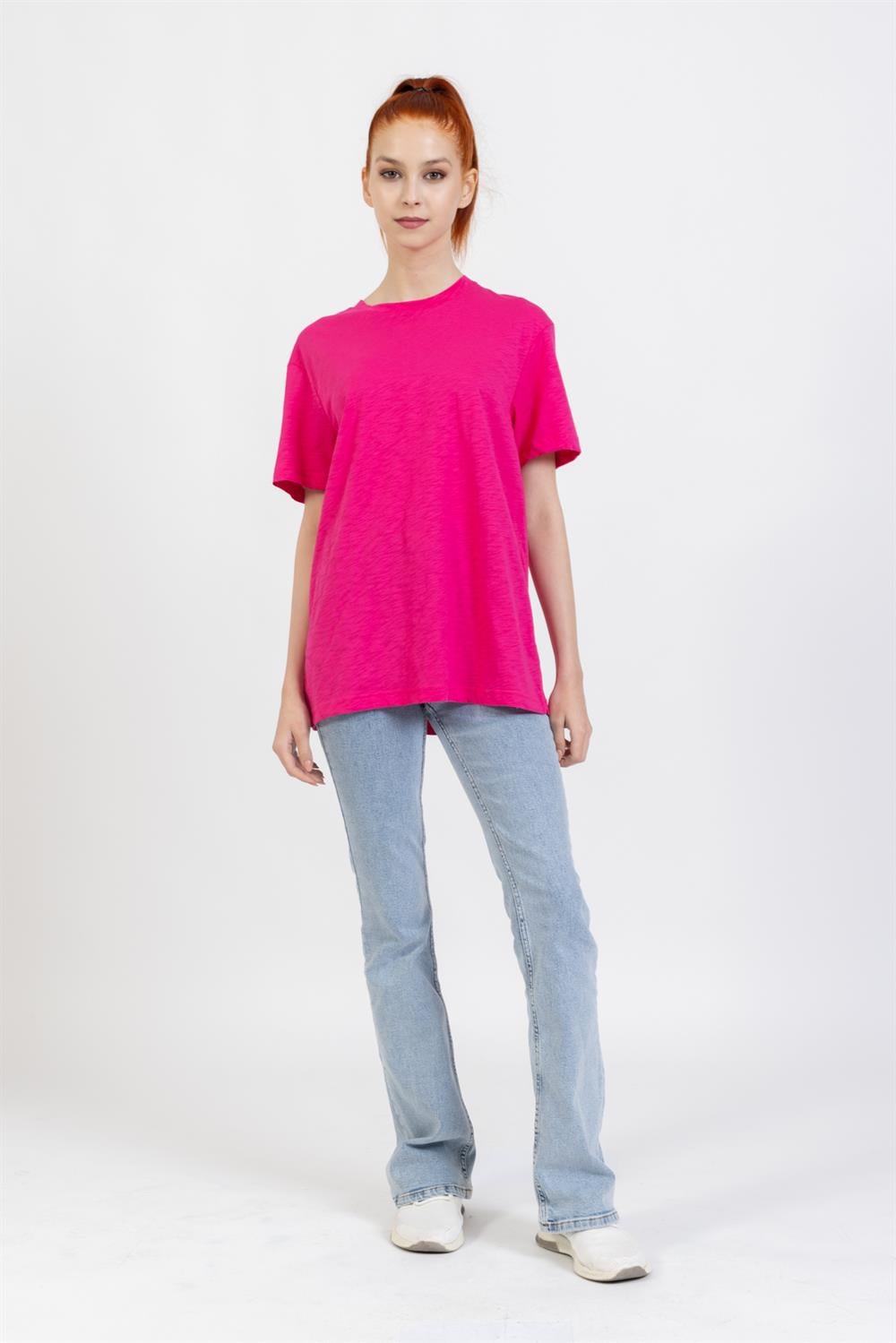 La Bayan O yaka Düz Basıc K.Kol Tshırt FUŞYA