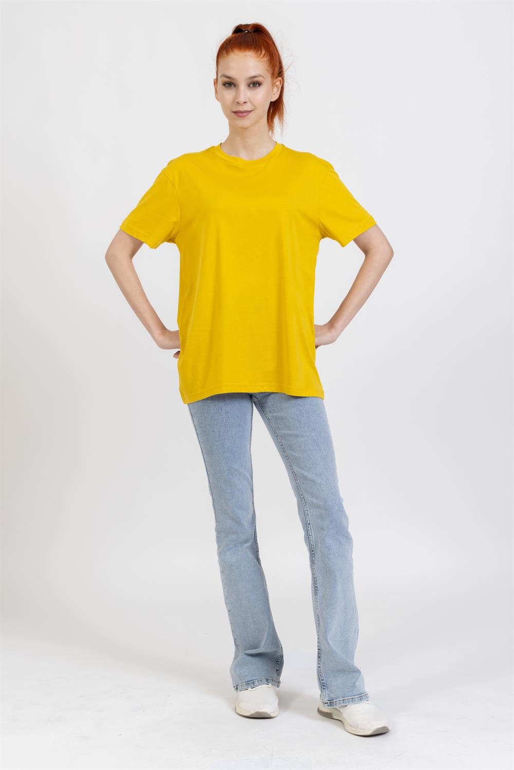 La Bayan O yaka Düz Basıc K.Kol Tshırt Sarı 1