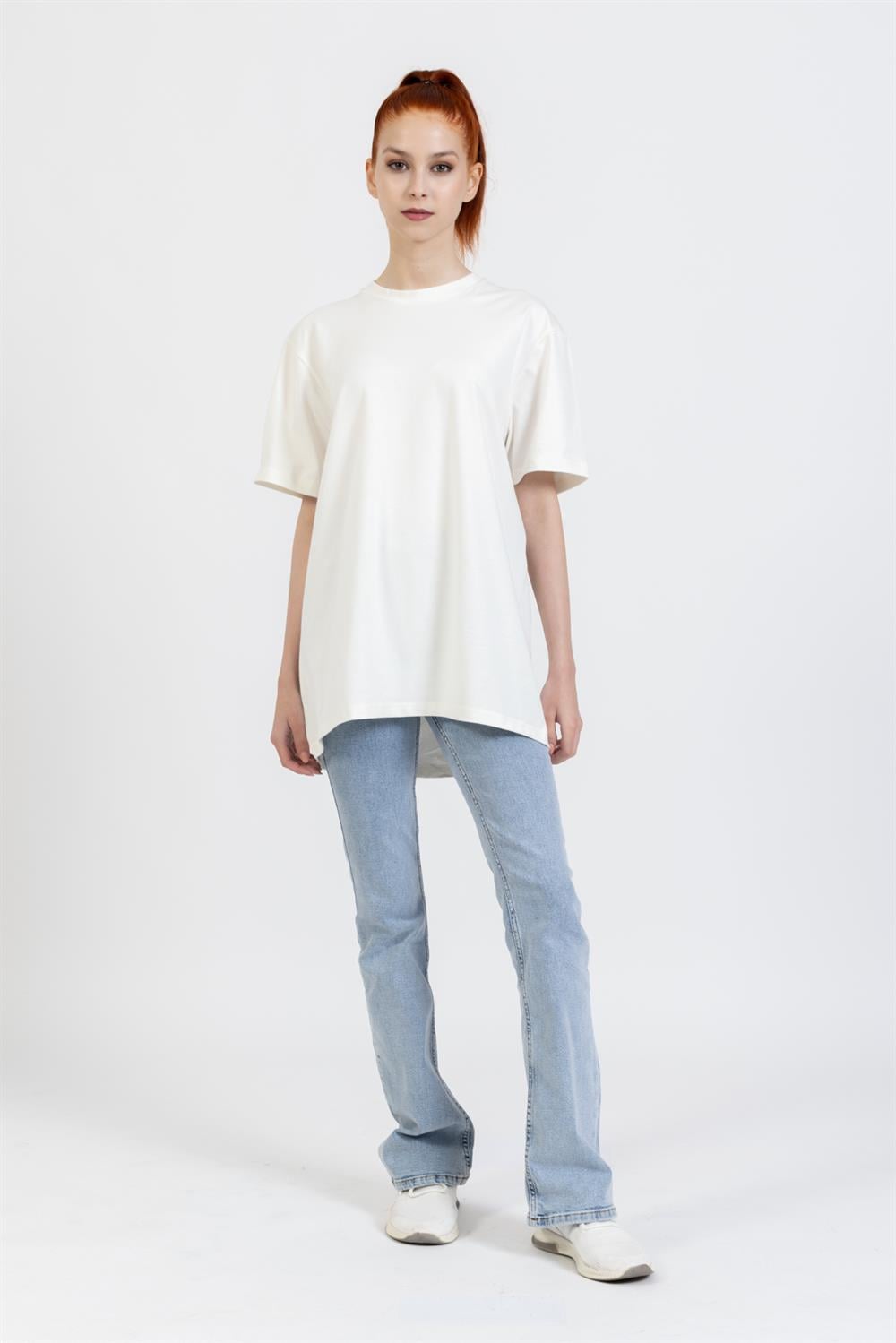 La Bayan O yaka Düz Basıc K.Kol Tshırt KREM