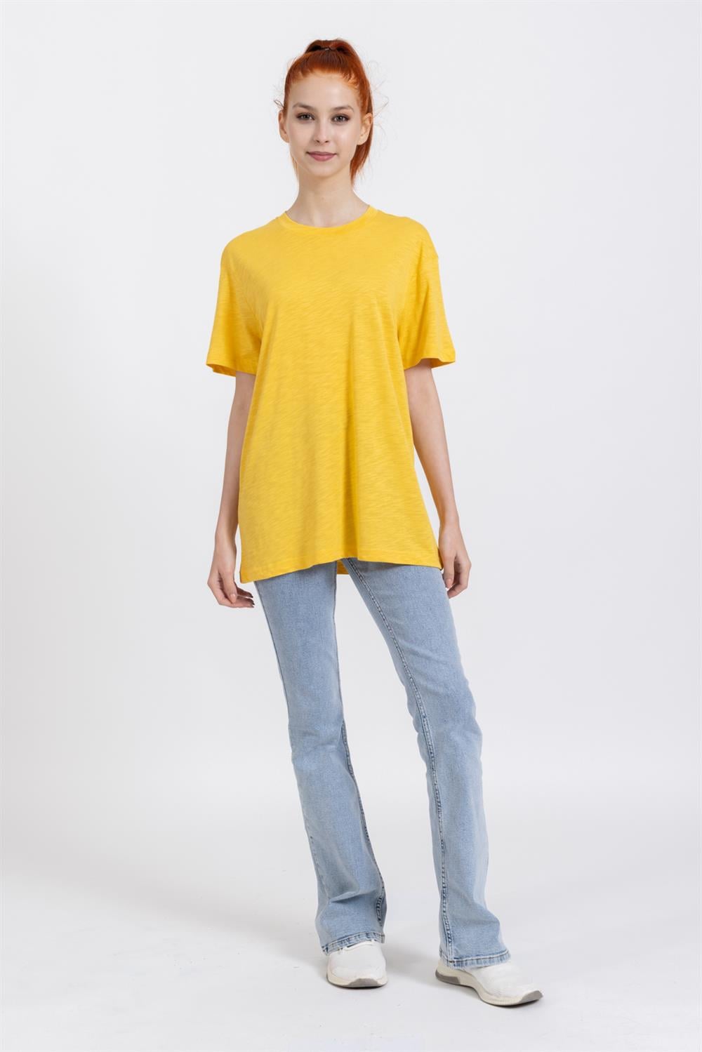 La Bayan O yaka Düz Basıc K.Kol Tshırt HARDAL