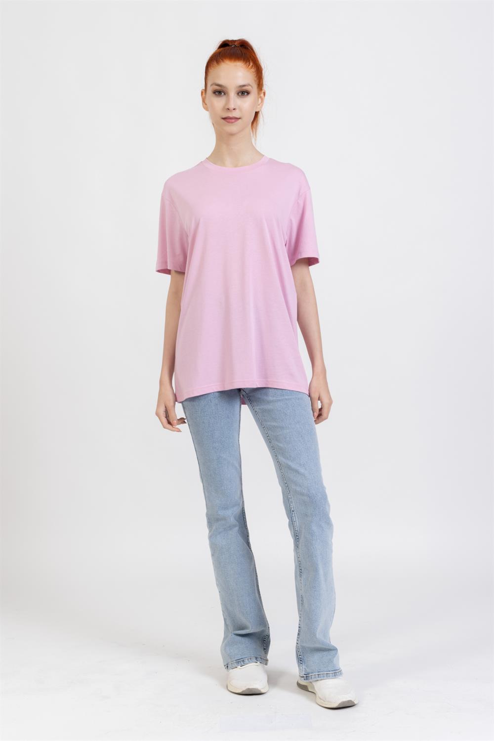 La Bayan O yaka Düz Basıc K.Kol Tshırt Koyu Pembe