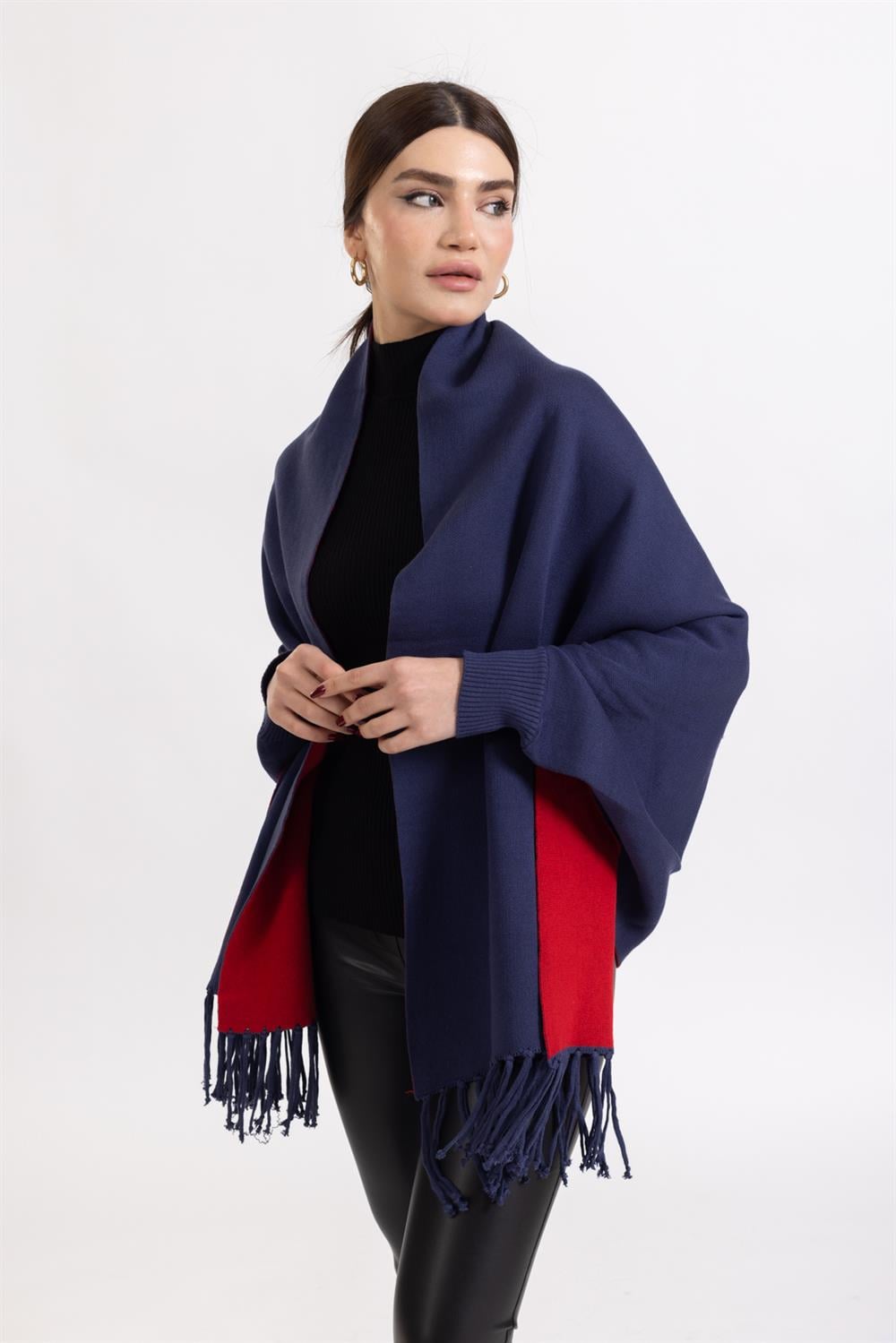 Ms Bayan Örme Kollu Şal MAVİ