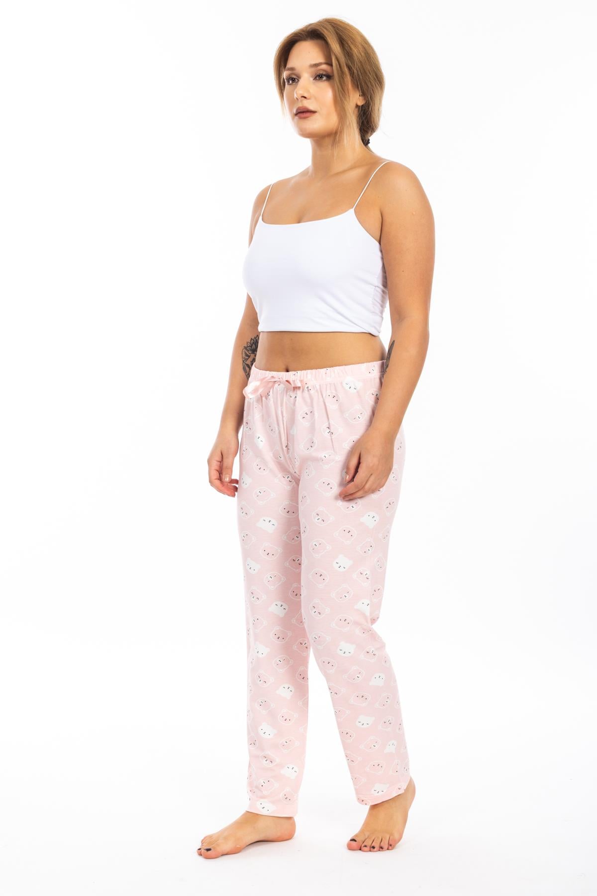 Ms Bayan Viskon Pijama Tek Alt 25y Evm Pembe Ayıcıklı