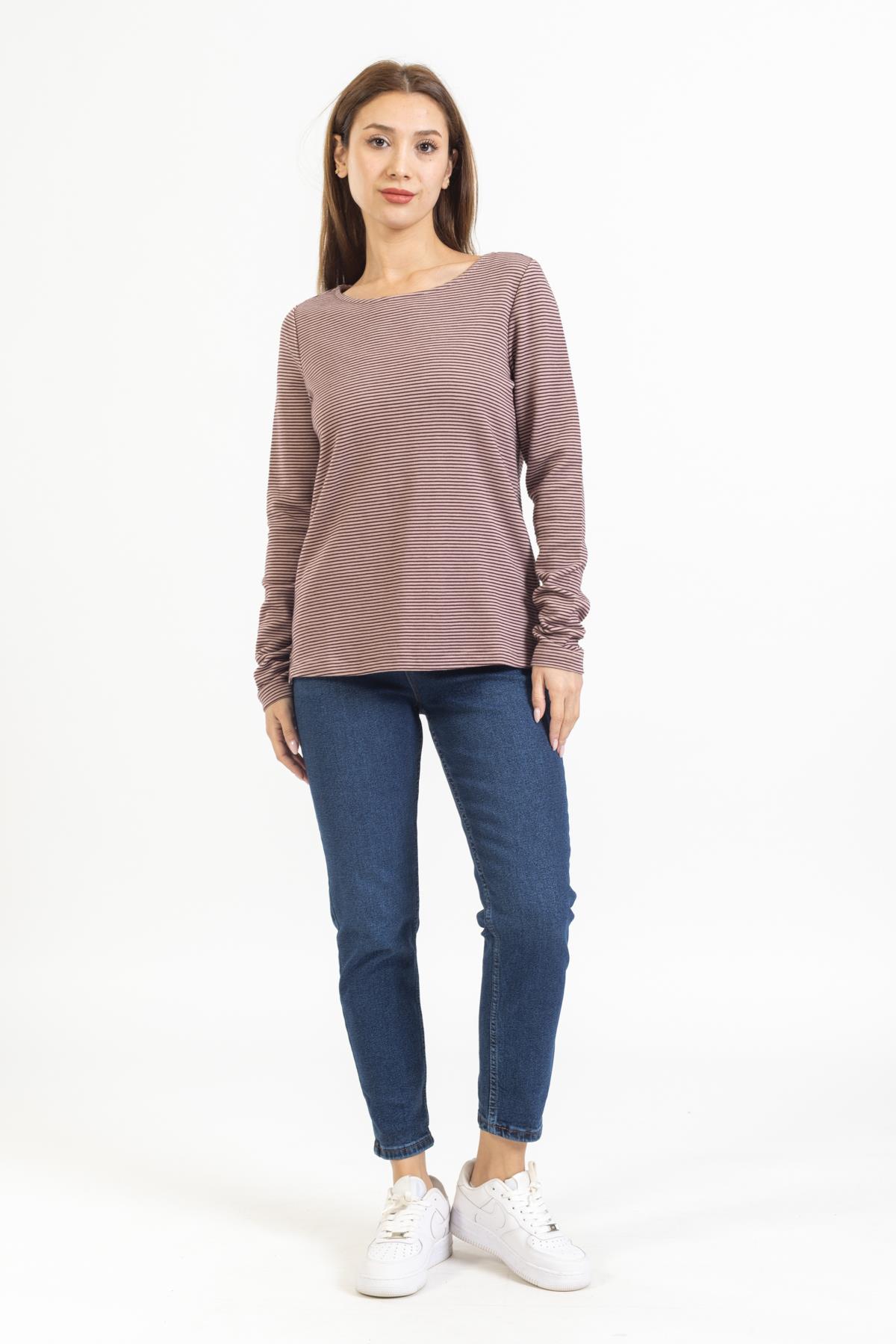 Ops Bayan O yaka Çizgili U.kol Sweat 23k Ptk KAHVE ÇİZGİLİ