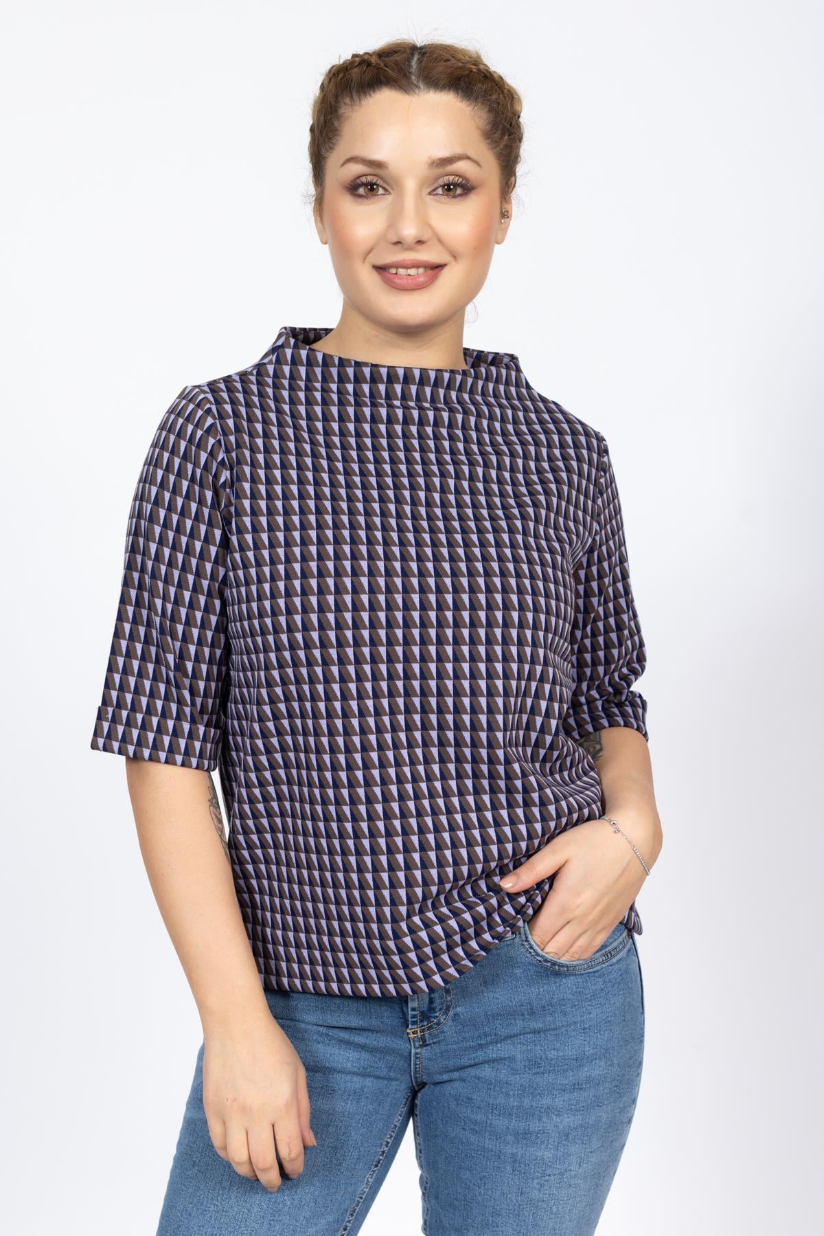 Opus Bayan O Yaka K.Kol Sweat 24k Ptk Mavi Kahve