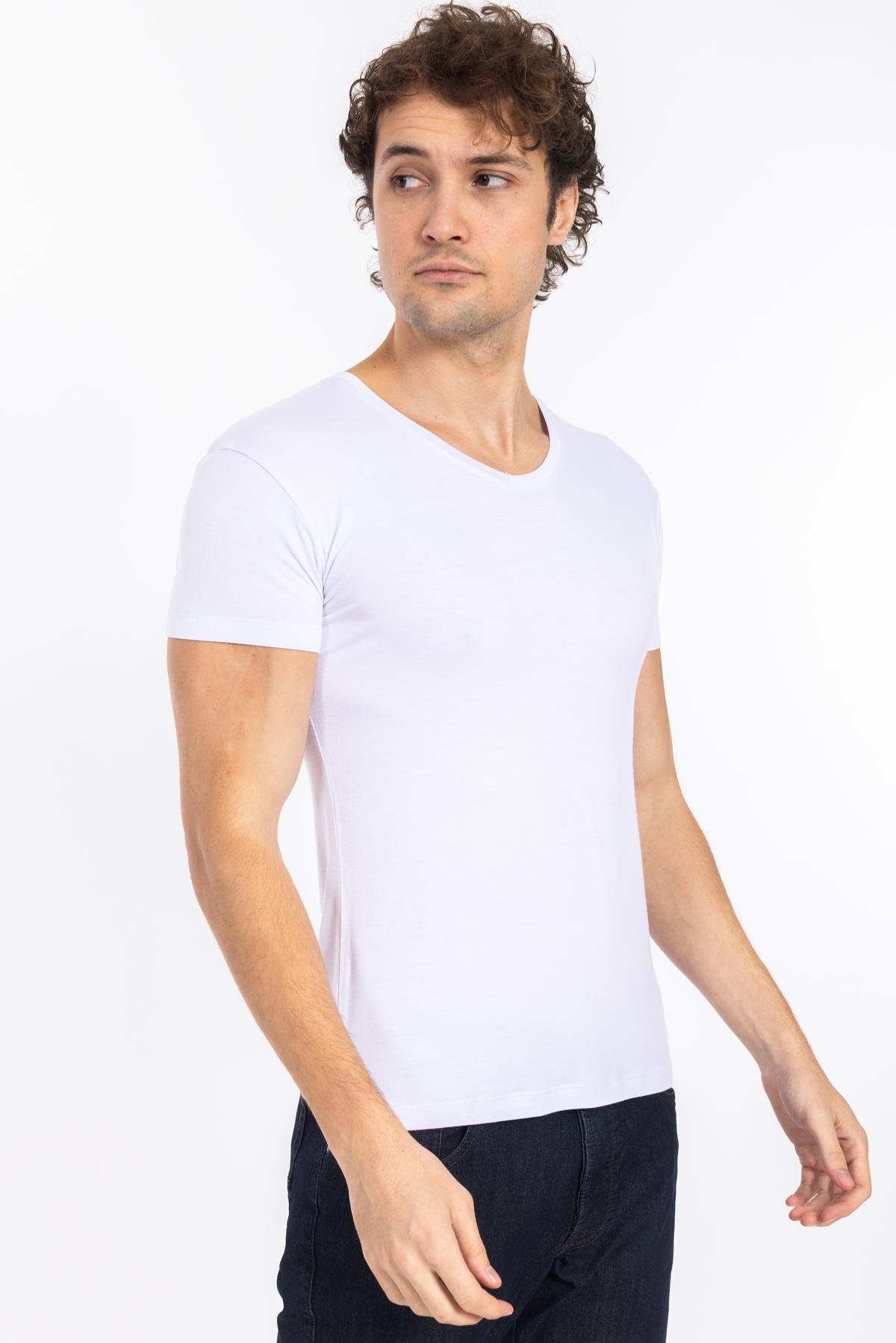 TSHIRT V&S 21Y BAMBU V YAKA ERKEK (M&C) Beyaz