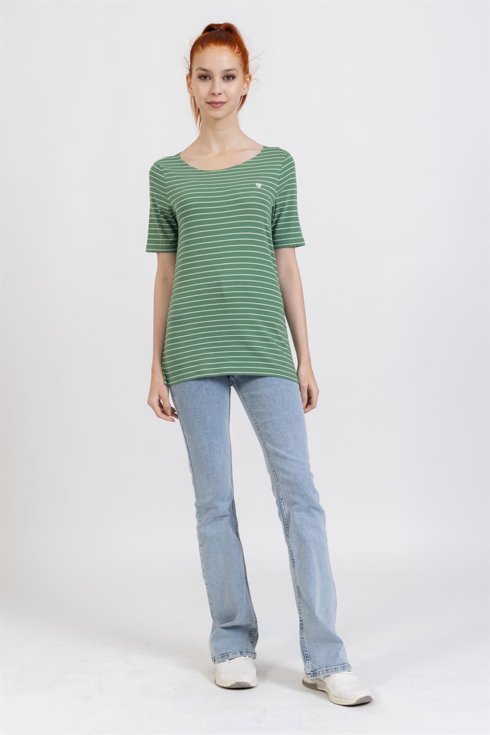 V Yaka Tshirt Mpl 22y o M&G YEŞİL/BEYAZ ÇİZGİLİ