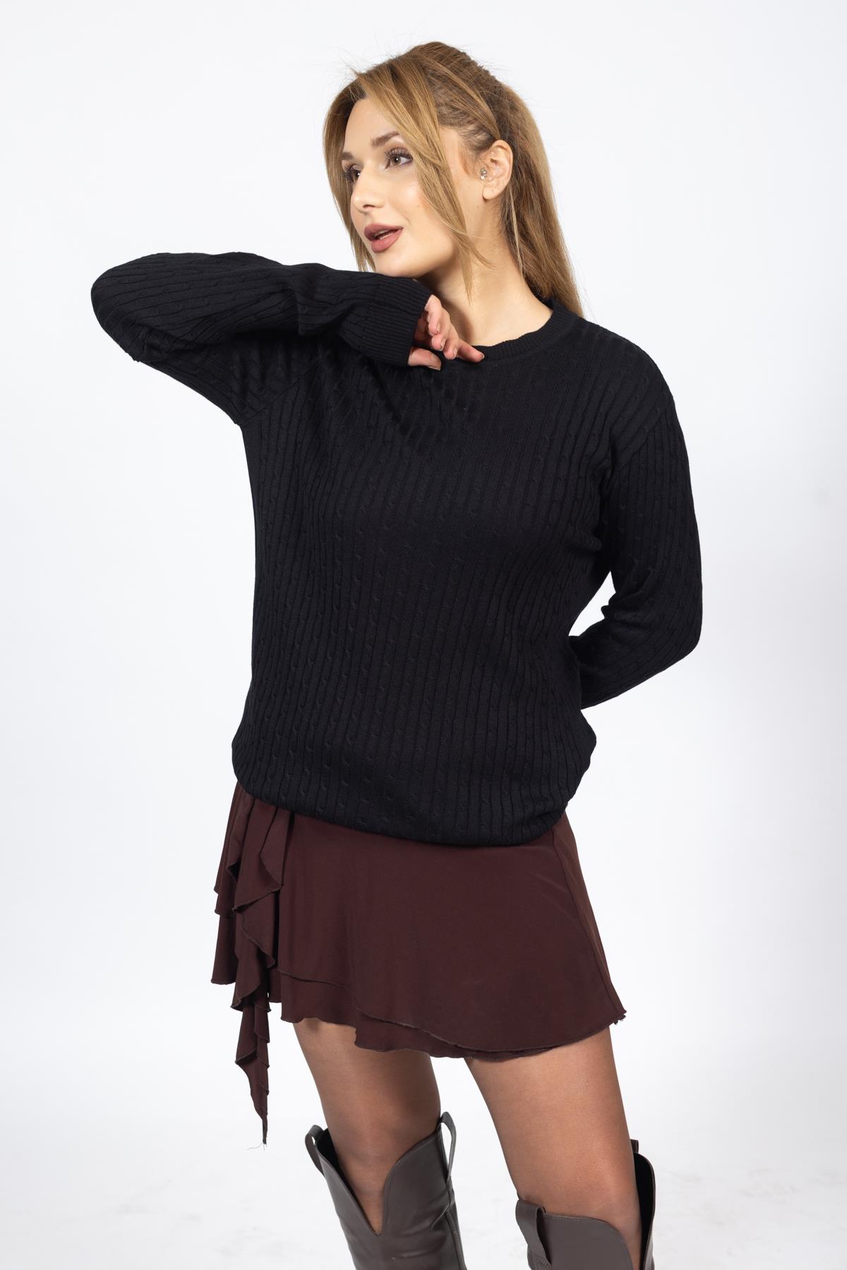 Vs Bayan 0 Yaka Saç Örgü U.Kol Kazak Trk SİYAH