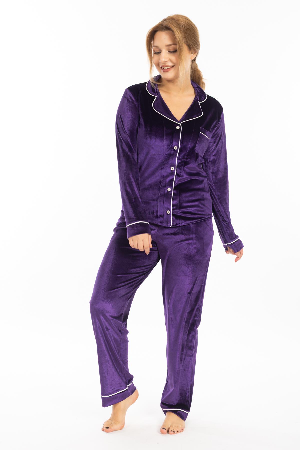 Vs Bayan Desenli Kadife U.Kol Pijama Takım 22k Evm MOR