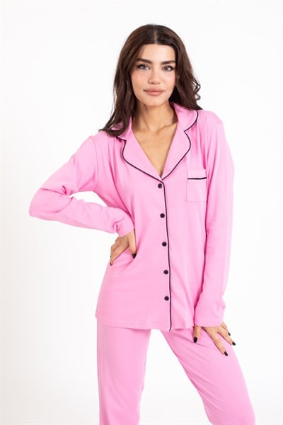 Vs Bayan Düz Penye U.Kol Pijama Takım PEMBE