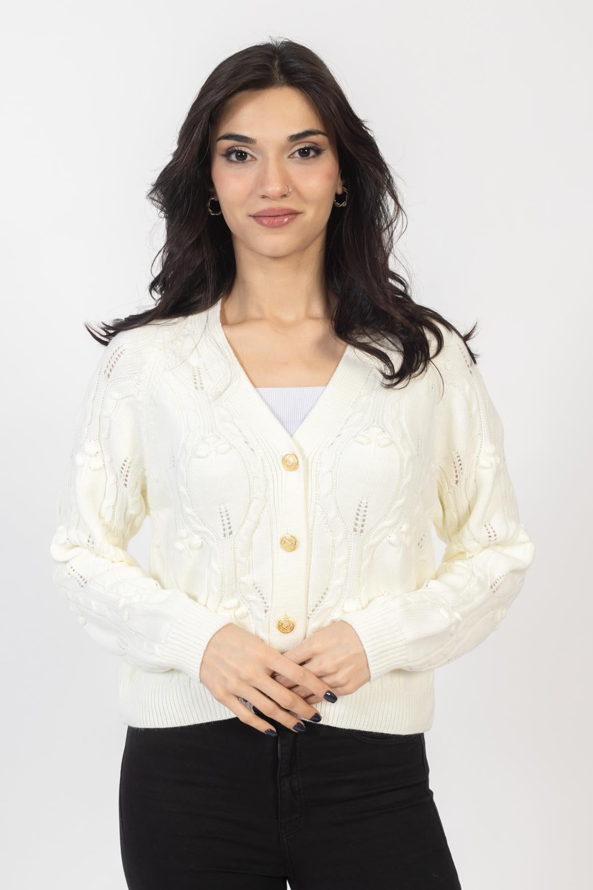 Vs Bayan Triko Örme Hırka 23 441 Emy 23k EKRU