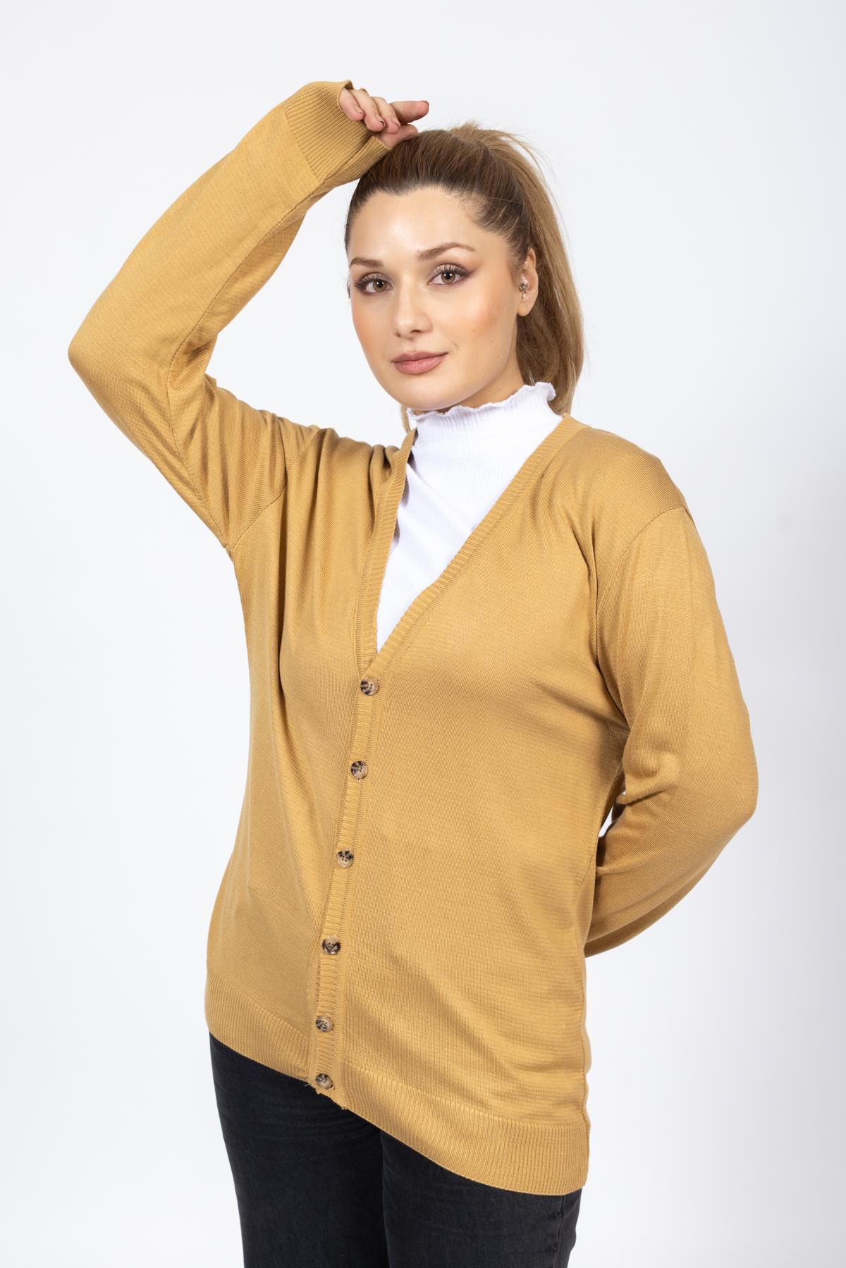 Vs Bayan V Yaka Dügmeli Düz U.Kol Hırka Trk HARDAL