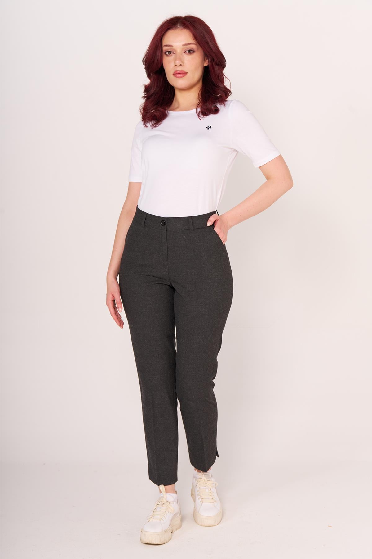 Vs Bayan Yandan Cepli Kumaş Pantolon 22y-027 Füme Ekose 7