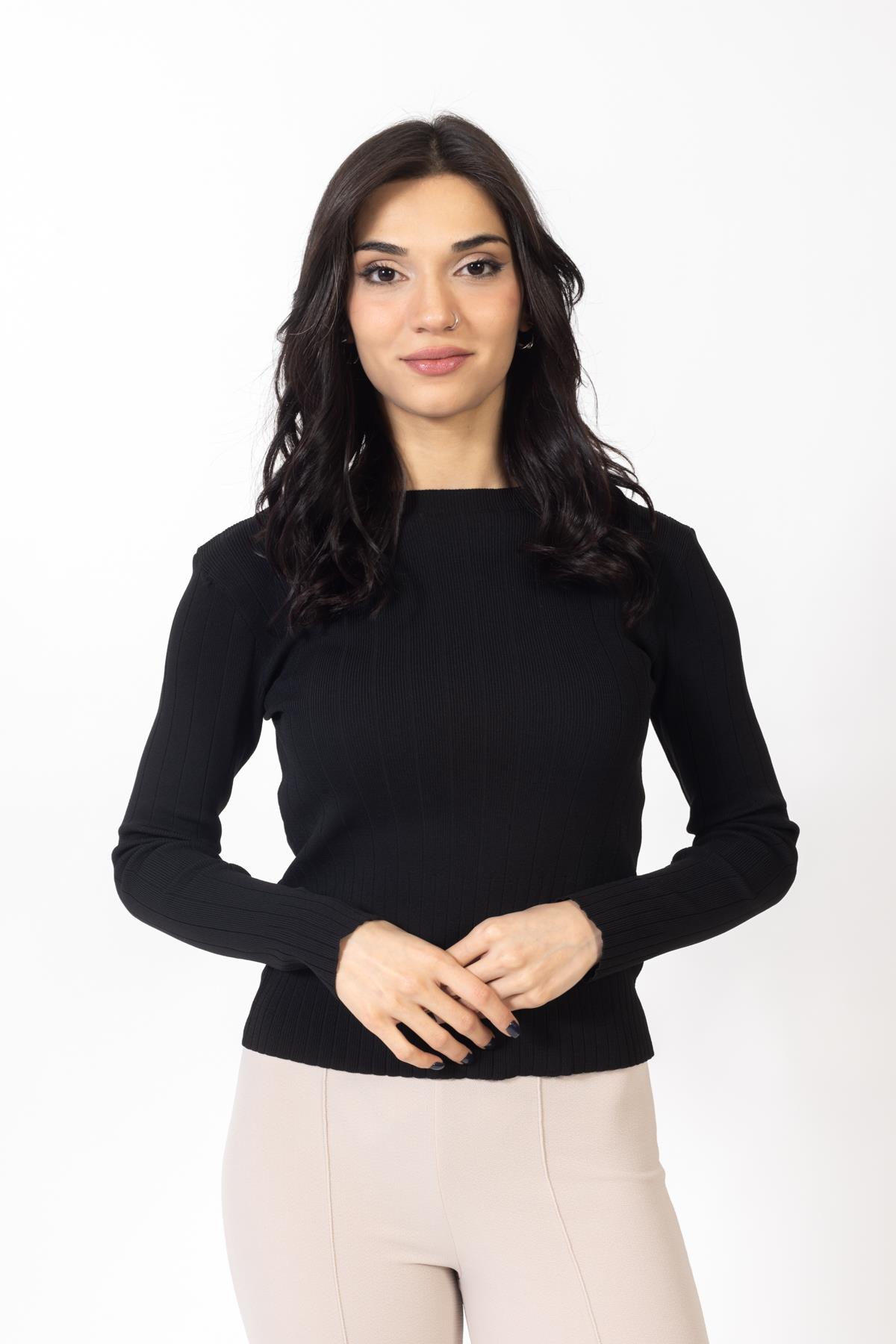Vs Kadın O Yaka Fitilli Triko  Kazak 22 373 Emy 23k SİYAH