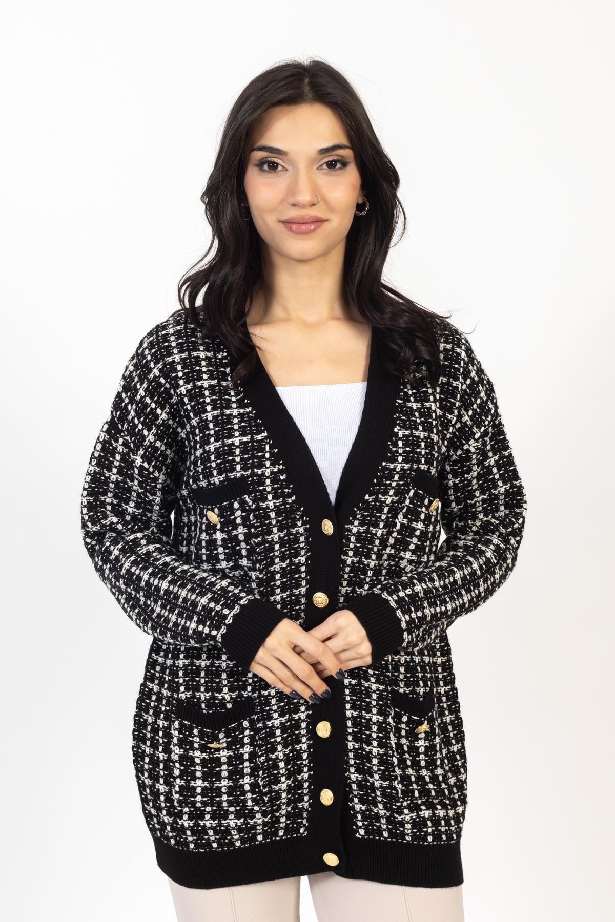 Vs Kadın Triko Örme Cepleri Dügmeli Hırka 23 1161 Emy 23k SİYAH