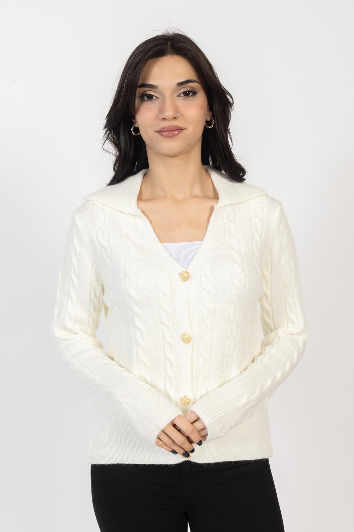 Vs Kadın Triko Örme Hırka 23 248 Emy 23k EKRU