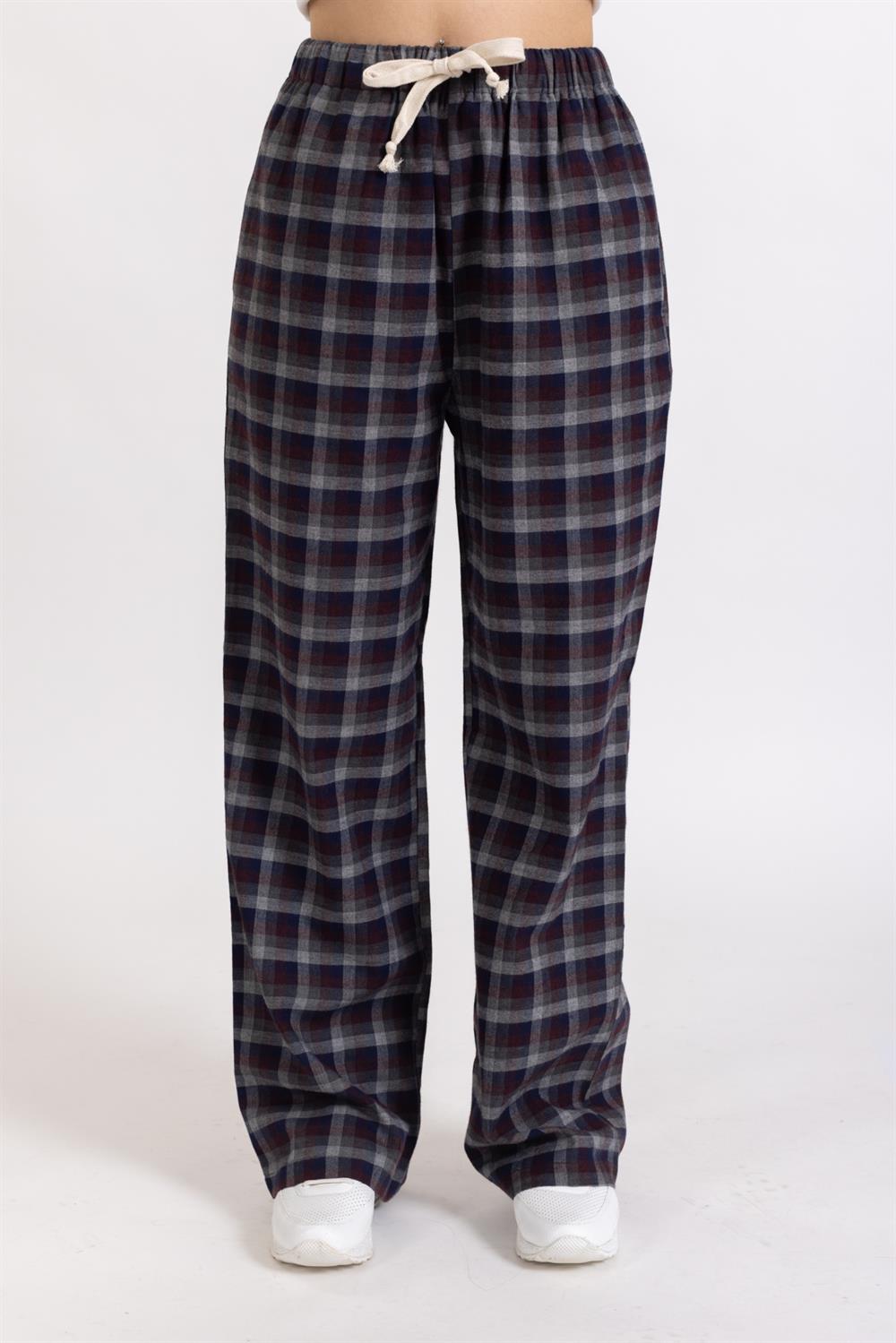 Vs Unısex Cepli Bagcıklı Dokuma Tek Alt Pijama GRİ/EKOSE