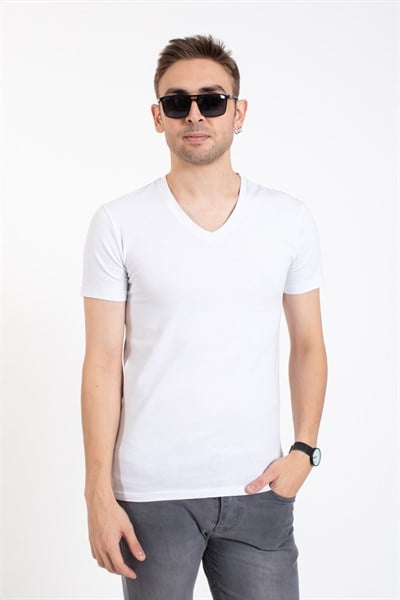 Zr Duz Basıc V Yaka K.Kol Tshırt Beyaz